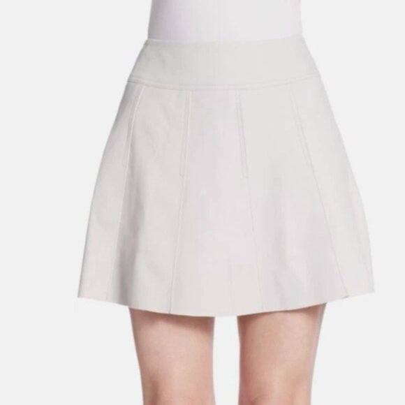 Vince Cream & Grey Goat Leather Pleated Skirt - Picture 3 of 4